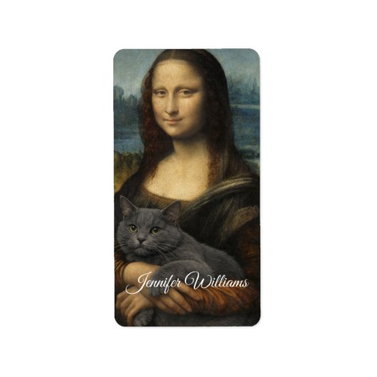 Mona Lisa Holding Elegant Gray Cat                 Adressaufkleber (Vorne)