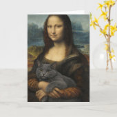 Mona Lisa Holding Elegant Gray Cat                 Karte (Gelbe Blume)