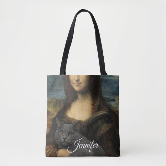 Mona Lisa Holding Elegant Gray Cat                 Tasche (Vorderseite)