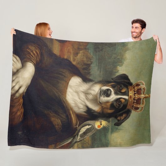 Mona Lisa Hund mit Nymphensittich-Plüschdecke Fleecedecke (Beispiel)
