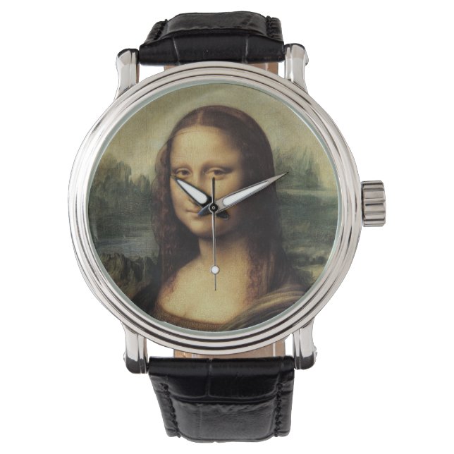 Mona Lisa im Detail von Leonardo da Vinci Armbanduhr (Vorderseite)