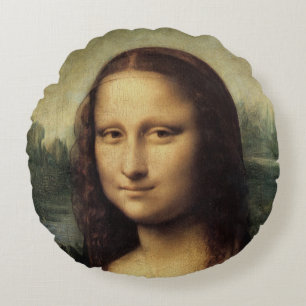 Mona Lisa im Detail von Leonardo da Vinci Rundes Kissen