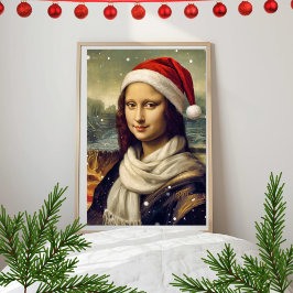 Mona Lisa im Santa-Hut - festliche Stimmung Poster