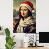 Mona Lisa im Santa-Hut - festliche Stimmung Poster (Heimbüro)