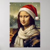 Mona Lisa im Santa-Hut - festliche Stimmung Poster (Vorne)