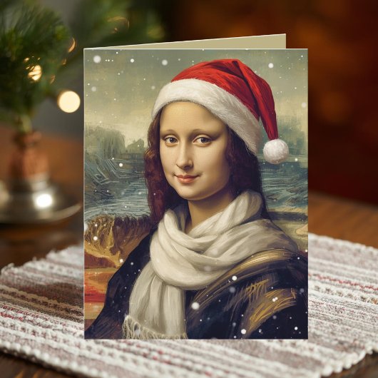 Mona Lisa im Weihnachtsmann-Hut - lustiger Spruch Karte