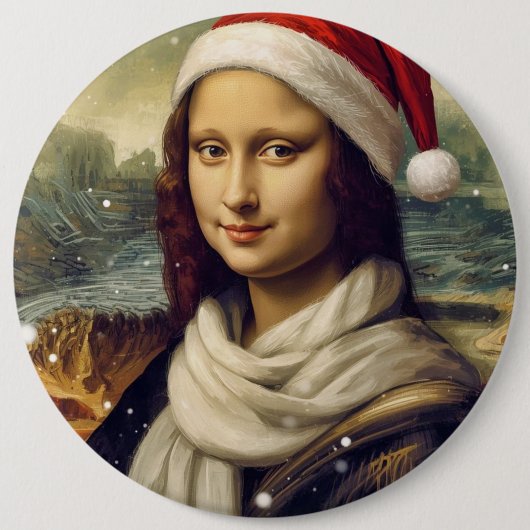 Mona Lisa in a Santa Hat Button (Vorderseite)