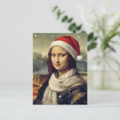 Mona Lisa  in Santa  hat - festive vibes Postkarte (Stehend Vorderseite)
