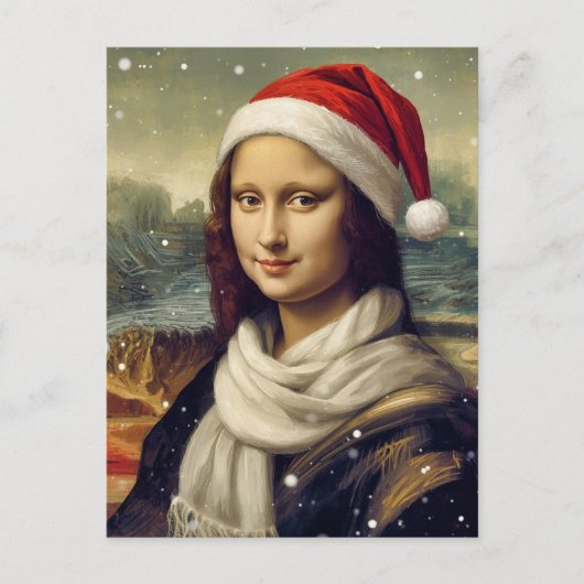 Mona Lisa  in Santa  hat - festive vibes Postkarte (Vorderseite)