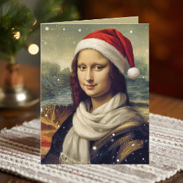 Mona Lisa in Weihnachtsmannmütze - lustiger Spruch Karte