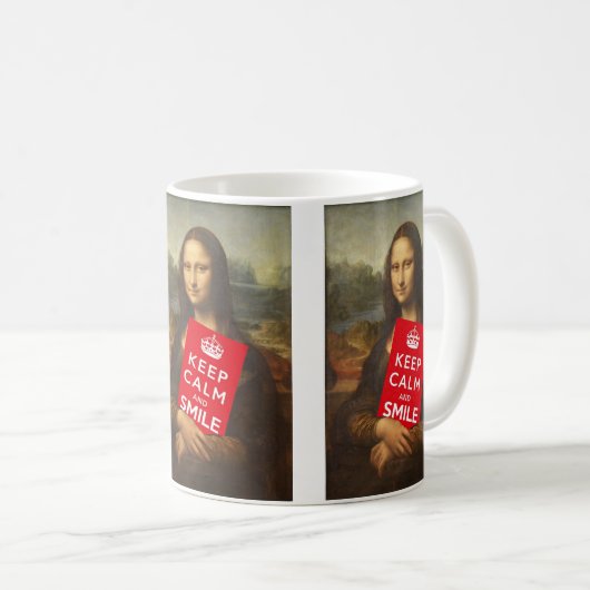 Mona Lisa Keep Calm And Smile Kaffeetasse (VorderseiteRechts)