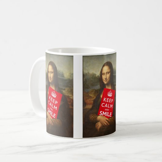 Mona Lisa Keep Calm And Smile Kaffeetasse (Vorderseite Links)