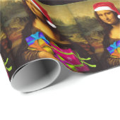 Mona Lisa kommt als Weihnachtsmann Geschenkpapier (Rolleneckpunkt)