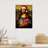 Mona Lisa kommt als Weihnachtsmann Poster (Küche)