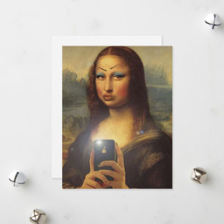 Mona Lisa macht ein lustiges Gesicht mit Make-up Feiertagskarte