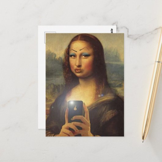 Mona Lisa macht ein lustiges Gesicht mit Make-up Postkarte (Vorderseite/Rückseite Beispiel)