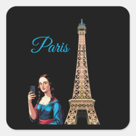 MONA LISA MACHT SELFIE SURREAL PARIS QUADRATISCHER AUFKLEBER