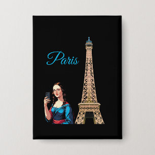 MONA LISA MACHT SELFIE SURREAL PARIS T-Shirt Button