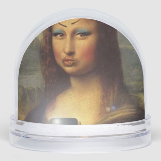 Mona Lisa making a funny face with makeup funny Schneekugeln (Vorderseite)