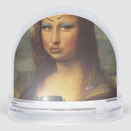 Mona Lisa making a funny face with makeup funny Schneekugeln (Rückseite)