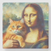 Mona Lisa malt La Gioconda mit Katze Steinuntersetzer (Vorderseite)