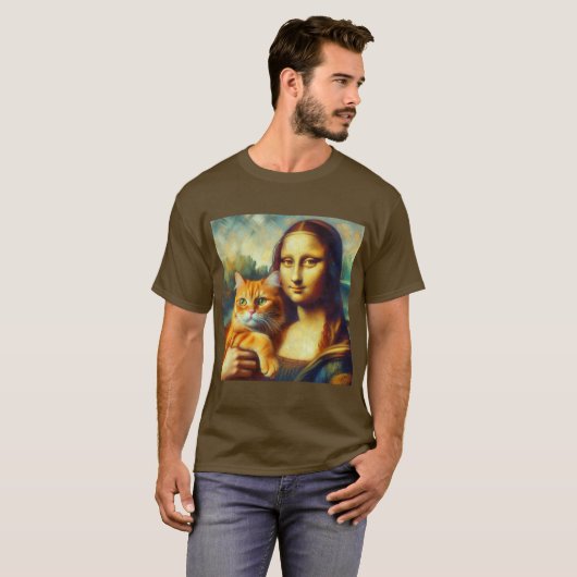 Mona Lisa malt La Gioconda mit Katze T-Shirt (Vorne ganz)