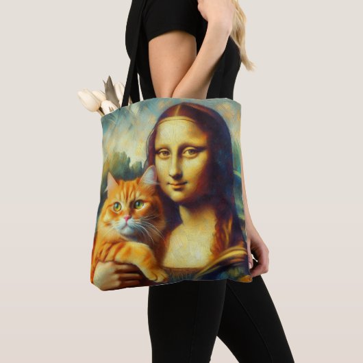 Mona Lisa malt La Gioconda mit Katze Tasche (Von Nahem)