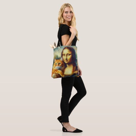 Mona Lisa malt La Gioconda mit Katze Tasche (Am Model)