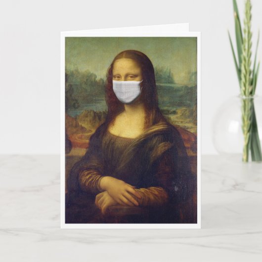 Mona Lisa Mask Social Distance Happy Birthday Card Dankeskarte (Vorderseite)