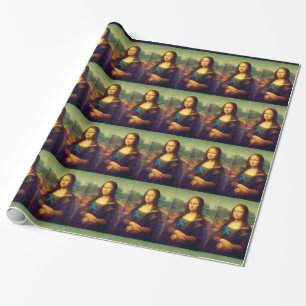 Mona Lisa mit Aquamarinem Band Geschenkpapier
