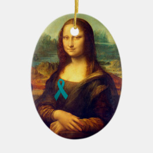 Mona Lisa mit Aquamarinem Band Keramik Ornament