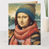 Mona Lisa mit Beanie - Frohes 2026 Karte (Vorderseite)