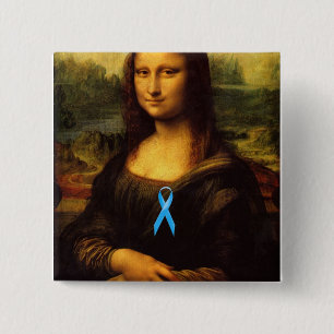 Mona Lisa mit blauer Schleibe Button