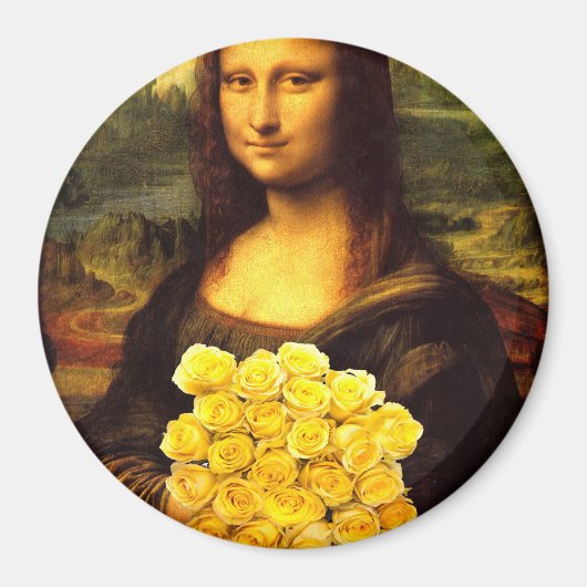 Mona Lisa mit Bouquet aus gelben Rosen Magnet (Vorne)