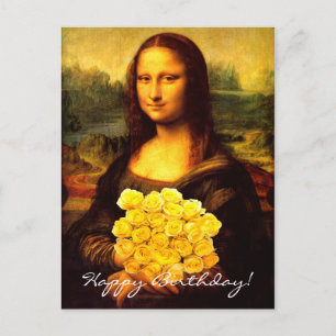 Mona Lisa mit Bouquet aus gelben Rosen Postkarte