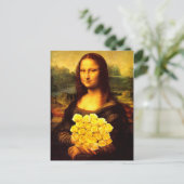 Mona Lisa mit Bouquet aus gelben Rosen Postkarte (Stehend Vorderseite)