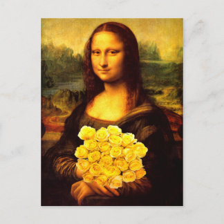 Mona Lisa mit Bouquet aus gelben Rosen Postkarte
