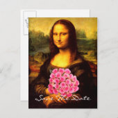 Mona Lisa mit Bouquet aus rosa Rosen Ankündigungspostkarte (Vorne/Hinten)