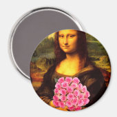 Mona Lisa mit Bouquet aus rosa Rosen Magnet (Vorderseite/Rückseite)