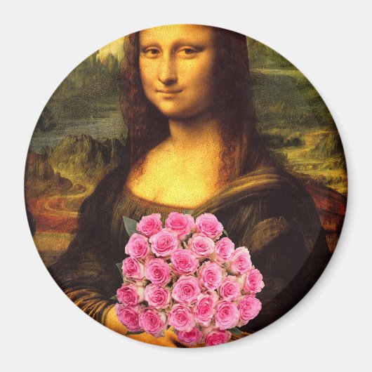 Mona Lisa mit Bouquet aus rosa Rosen Magnet (Vorne)