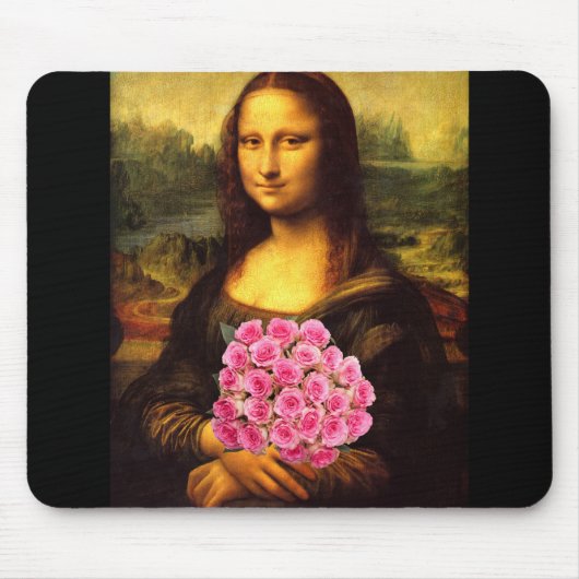 Mona Lisa mit Bouquet aus rosa Rosen Mousepad (Vorne)