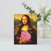 Mona Lisa mit Bouquet aus rosa Rosen Postkarte (Stehend Vorderseite)