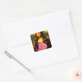 Mona Lisa mit Bouquet aus rosa Rosen Quadratischer Aufkleber (Umschlag)