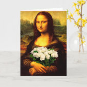 Mona Lisa mit Bouquet aus weißen Rosen Karte (Gelbe Blume)