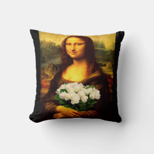 Mona Lisa mit Bouquet aus weißen Rosen Kissen