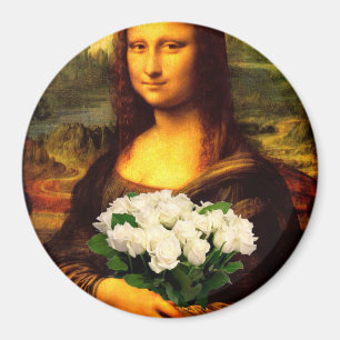 Mona Lisa mit Bouquet aus weißen Rosen Magnet