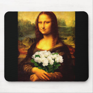 Mona Lisa mit Bouquet aus weißen Rosen Mousepad
