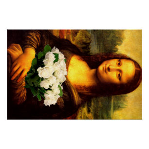 Mona Lisa mit Bouquet aus weißen Rosen Poster