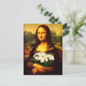 Mona Lisa mit Bouquet aus weißen Rosen Postkarte (Stehend Vorderseite)