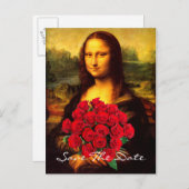Mona Lisa mit Bouquet von Rote Rosen Ankündigungspostkarte (Vorne/Hinten)